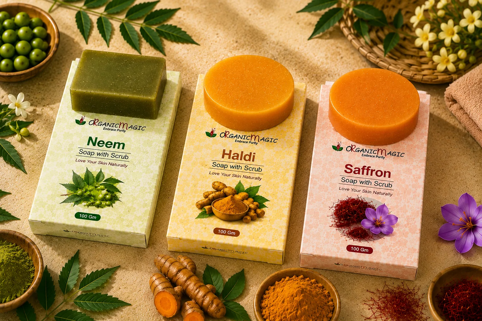 Neem, Haldi & Saffron Soap Combo - Image 3