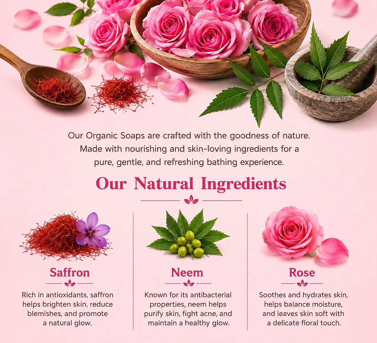 Saffron, Neem & Rose Soap Combo - Image 2