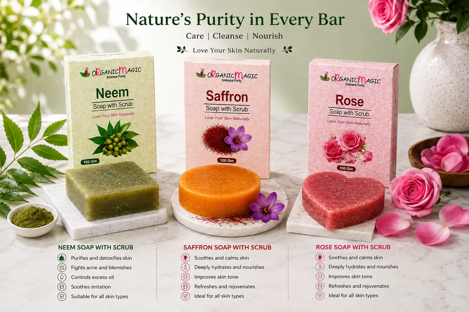Saffron, Neem & Rose Soap Combo - Image 4